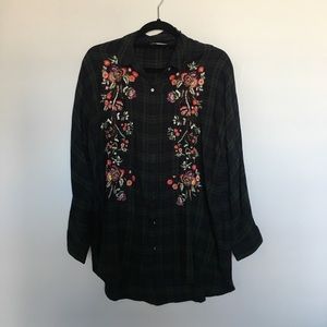 zara button up tunic with flower embroidery